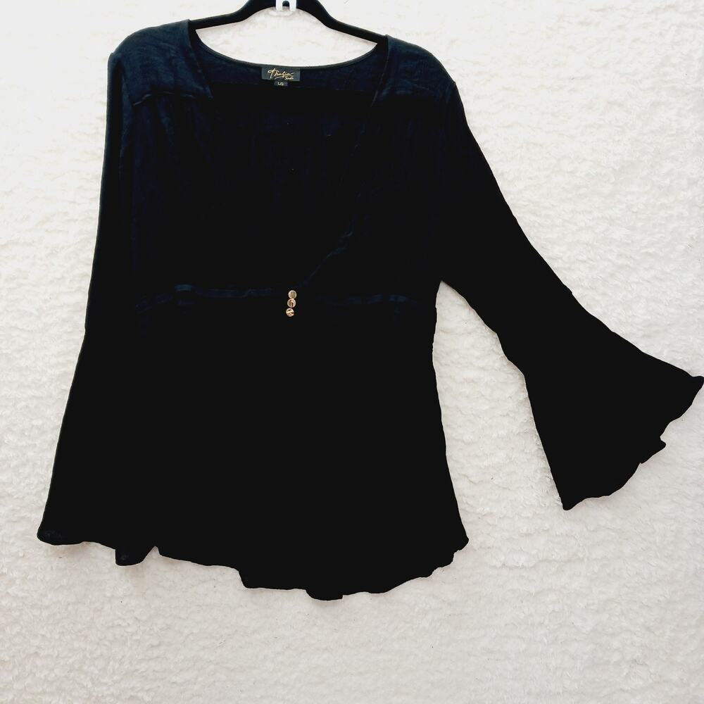 Blouse Peplum Bell Sleeve Fairy Goth Romantic Whimsycore Witchy Boho Flowy Sz L